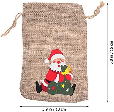 Кабилок Дедо Мраз Торби За Подароци 6 парчиња Божиќни Ленени Кеси Со Врвки Божиќни Торби За Подароци За Подароци Торба За Бонбони