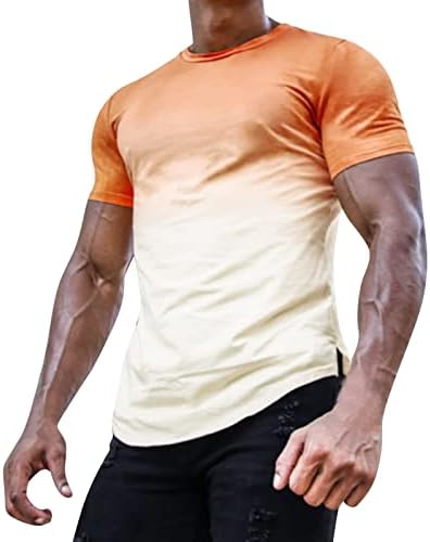 Машка маица за маички за маички за маички со кратки ракави за фитнес кошули за фитнес кошули за фитнес градиент печатени врвови