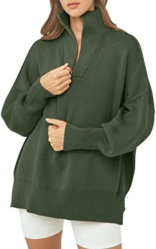 Џемпери за жени со џемпер со висок врат, дебела есенски плетен зимски плетен патент со долги ракави, разделен плетен џемпер