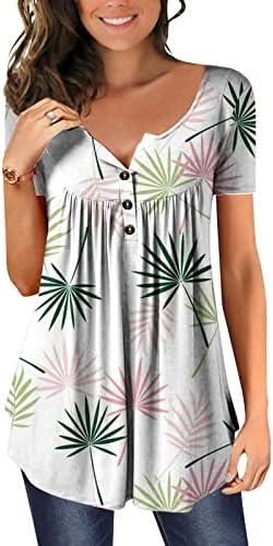 Женски летен есен лабава фит блуза 2023 трендовски кратки ракави памук против вратот графички салон врвен маица за дами 6f