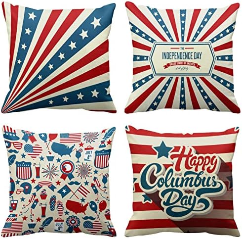Денот на Денот на независноста на британскиот ден 4 -ти јули, фрли перница за перници 18x18 инчи домашен декор сет од 4 американски патриотски знамиња Перници случаи Де