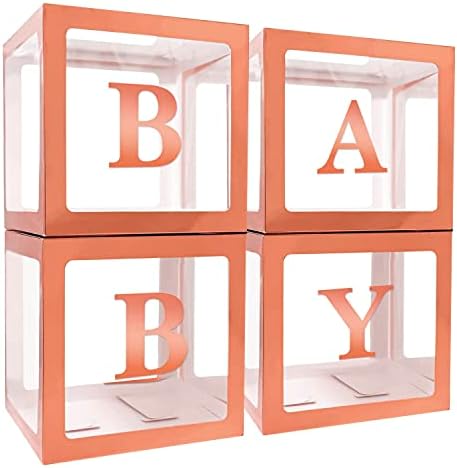 УКРАСЕНИ Украси За Забави-4 парчиња Розово злато Кутии За Балони За Бебиња Блокови Со РОЗОВО злато Бебешки Букви ЗА Родово Откривање