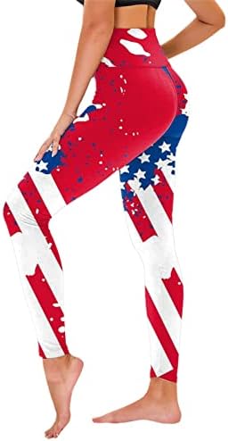 4 -ти јули хеланки за жени со високи половини на американско знаме јога панталони меки четкани салата за атлетски задници за кревање хеланки