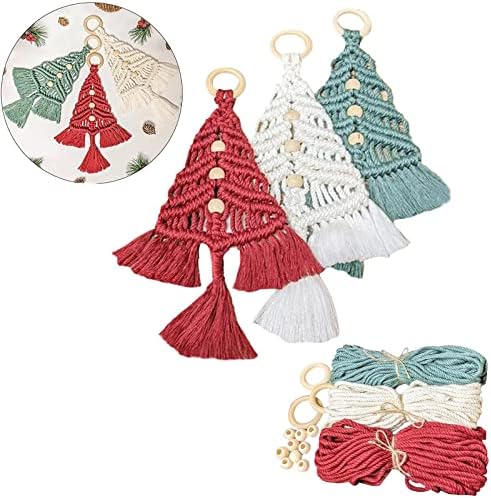 Комплет за макраме за елка од 3 парчиња, колекции за божиќни макрам ткаени дрвја DIY комплет, ткаени елки на Macrame, DIY Wallидни висини, комплети