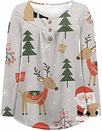 LMSXCT женски божиќни обични врвови за туника за носење со хеланки со долг ракав Хенли блузи со кошули нагоре кошули Божиќни графички мета