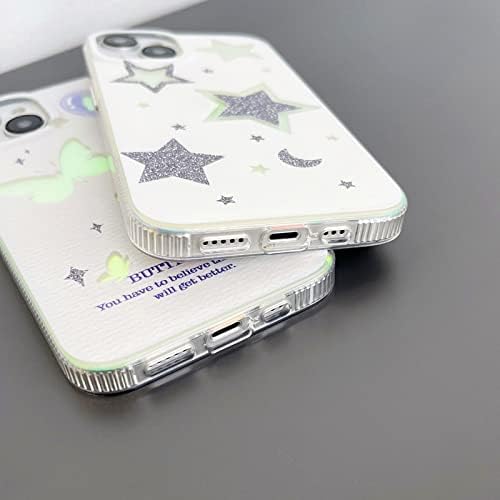 Ловмофул компатибилен за iPhone 13/14 случај симпатична луксузна ласерски сјај starвезда заштитник на браник за девојки жени тврд компјутер+TPU