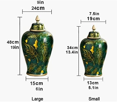 CNPRAZ Зелени керамички вазни тегли од ѓумбир со капак за домашен декор, антички сушени цветни вазни традиционални кинески порцелански храмски