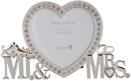 Lasody Crystal Heart MR & MRS Рамка за слика, 4x4 инчи, новородено фото подарок за свадба, приказ на таблета, биро