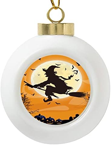 Летачка вештерка Силуета во стариот замок Божиќни украси керамички топка украс висечки украси на дрвјата подарок за Денот на