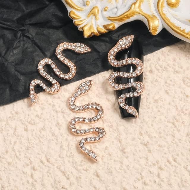 50 парчиња/торба 30 * 13мм 3Д преголема легура змија нокти уметнички шарми Масовно розово злато/сребро/црни rhinestones Маникир за нокти