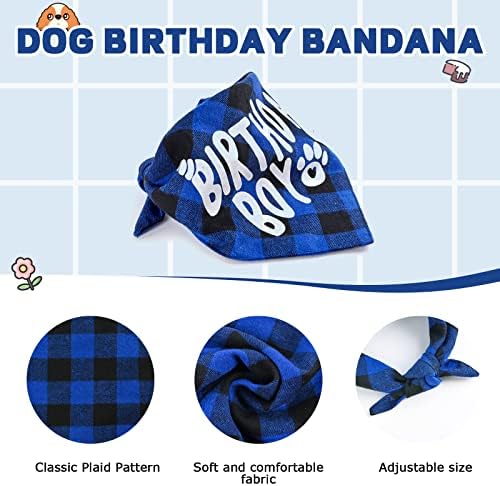 Управи за роденденска забава за кучиња Serjooc, куче роденден момче бандана шамија среќен роденден банер симпатична кучиња лак-шапка со 0-8