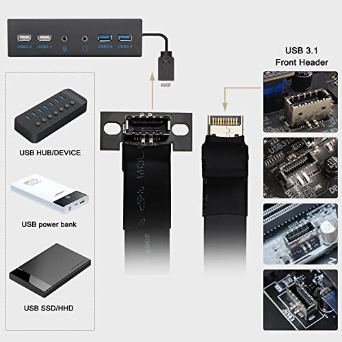 Араерд Внатрешен USB3.2 Type-E до Type-E Кабел за продолжување на матичната плоча, со дупки за завртки, Gen1x2 10Gbps 90 степени аголен USB3.1