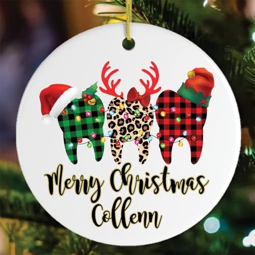 Персонализиран стоматолог Бафало кариран леопард весел Божиќен украс, забен подарок
