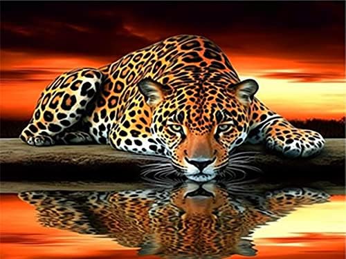 5d дијамантски сликарство на рефлексија на леопард целосна вежба по комплети за броеви, skryuie diy rhinestone, залепена боја со дијамантски
