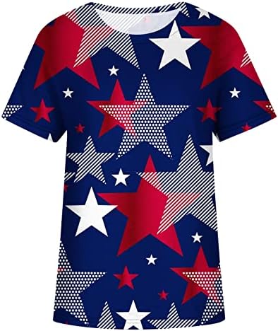 Кошули Comigeewa за дами есен летен краток ракав брод врат американска starвезда печати блузи маици тинејџерки 2023 24 24