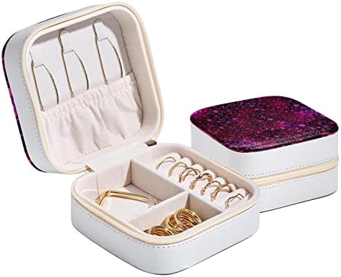 Rodailycay Ретро цветна шема розова розова кутија за накит за жени ， преносен мини накит за патувања на куќиште за патувања ， pU кожен