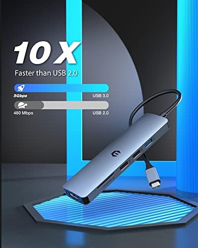 USB C Центар, HOPDAY 6-во-1 Тип C Центар СО 4k HDMI Адаптер, USB 3.0/2.0 Порти, Sd/TF Картичка Читач, ДВОЈНА Монитор USB C Мултипорт Адаптер