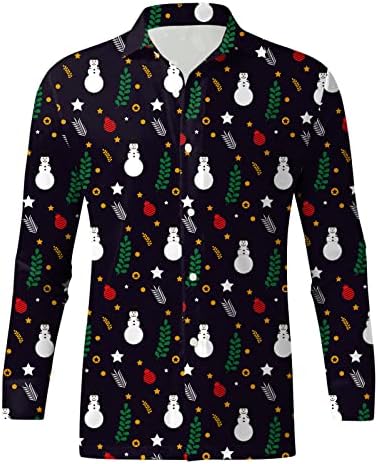 XXBR Божиќно копче надолу кошули за мажи со долг ракав Смешен Божиќ Дедо Мраз печатеше двојна кошула за забавни кошули со кошула