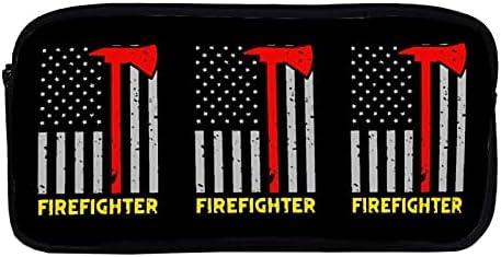 Смешно пожарникар секира тенка линија САД знаме со голем капацитет молив кутија 2 слоја молив торбичка торбичка биро Организатор женски