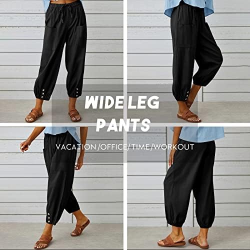 Panенски панталони со високи половини, кои влечеа капри панталони со џебови широки нозе исечени панталони за жени
