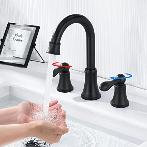 2 рачка тапа за мијалник за бања, широко распространета мат црна тапа за бања, црна тапа за мијалник за бања 3 дупка