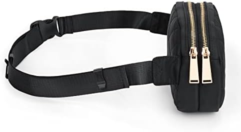 РИО Фани Пакет За Жени Појас Торба Половината Пакет Ватиран Мода Лесен со 2 Патент Џебови Чанта Црна