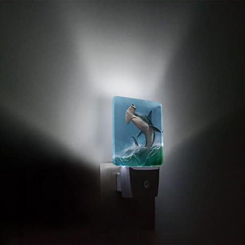 Ноќна светлина за деца, сино небо океан Хамерхед ајкула со бел стомак предводена ноќна светлина приклучок во wallид со светло