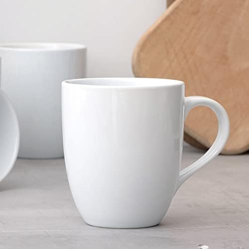 Лехаха Бели Чаши За Кафе Комплет од 6-Класични Порцелански Чаши Поставени Со Рачка, Керамички Чаши Од 16 мл Совршени За Кафе, Чај И Млеко,