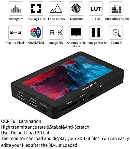 Andycine A6 Plus Monitor Field Monitor Inlcude Charger Battery Chare Chare Case со DC Compler компатибилен за Sony A6300/A6500 камери