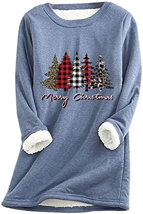 Руно наредени термоли за жени Божиќни облеки Смешни маички за Божиќни дрвја со долги ракави дами зимски пуловер