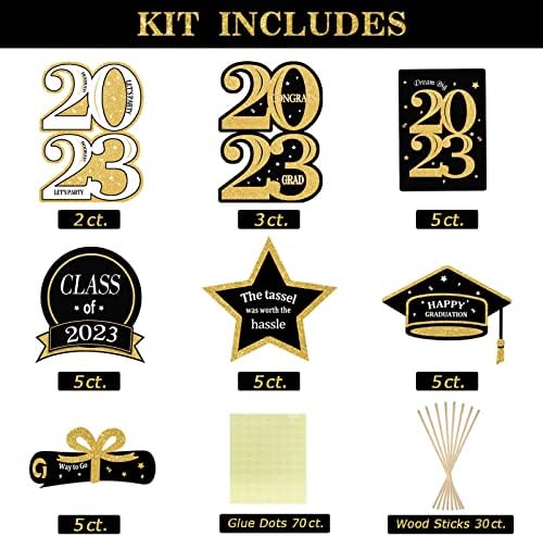Декорации За дипломирање 2023 - 30 Пакети Црни И Златни Стапчиња За Централно Парче-Класа На 2023 Партиски Материјали Табела Топер Декор