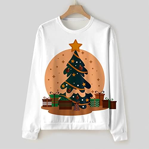 ДСОДАН МЕРИ Божиќни маички за џемпери, 3Д смешни Божиќ Дедо Мраз, печатено екипаж за забава, џемпер за џемпер на забави на екипаж