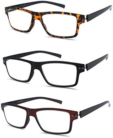 Зум на окото 3 пакуваат дополнителни широки ретро пластични рамка за читање очила за мажи и жени