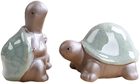 Нолитој 2 парчиња керамички желки фигура фигура ретропорцелајн минијатури градинарски декор чај миленичиња зен украси фенг шуи желки крајбрежна