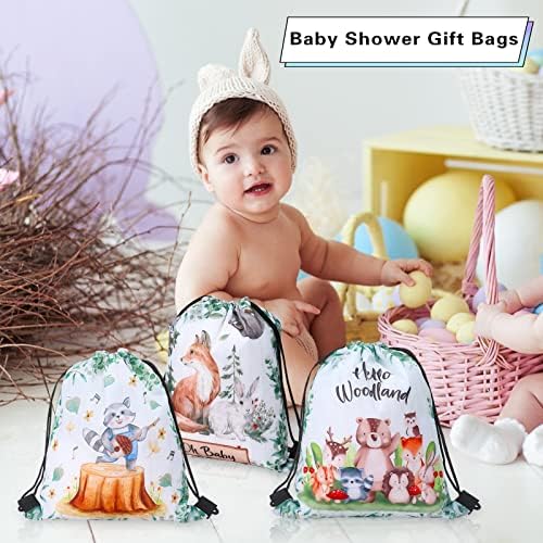 12 парчиња шума за бебиња за бебиња за туширање торби Вудленд забава фаворизираат за еднократна ткаенина торбички за подароци животни