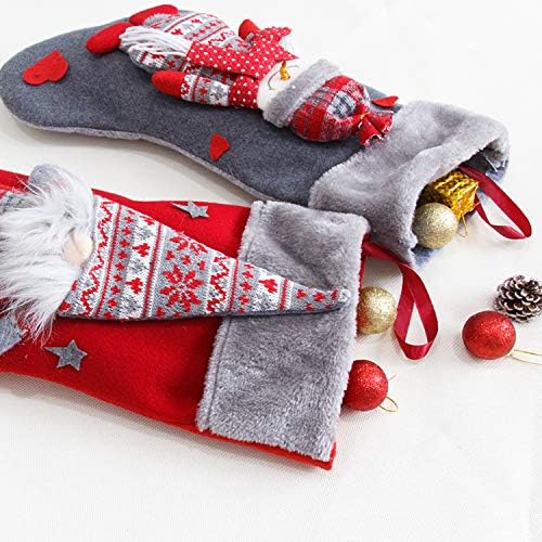 Adurus 2 пакувања Божиќни чорапи, 18,9 Tomte gnomes големи чорапи црвено сиво шведски санта божиќни бонбони чорапи чорапи Божиќ украси украси