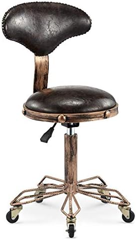 Стол за убавина столче на тркалото ， ролери столче со кафеава пун-синтетичка кожа седиште ， прилагодлива висина 51-65 см ， Поддржана