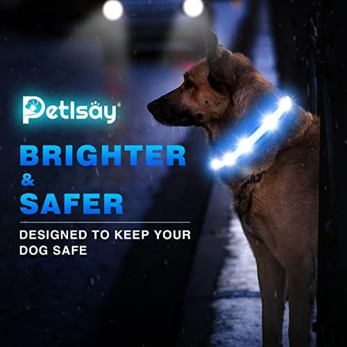 Петисај светло јаки од кучиња - водоотпорен - USB полнење - крајна светла LED безбедносна јака за сите кучиња (сина, среден
