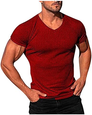 Машки маички Rtrde Краток ракав Обичен тенок, вклопуваат основни кратки модни маици V-вратот на летни врвни маици