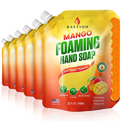 Бастион Антибактериски рачен сапун Манго пенење рака миење 6 x 32oz торбички за полнење - мирис на манго w/есенцијални масла Масовно шише