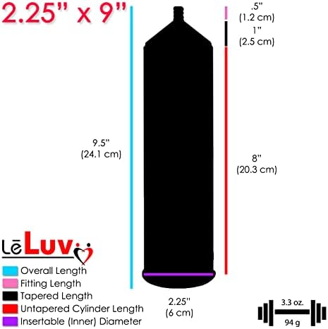 LELUV EASLEOP 2.25 инчи од 9 инчи цилиндричен пенис пумпа за црна рачка на топката BGRIP и мека TPR вакуумска заптивка