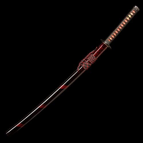 Iuwen Рачно изработен катана јапонски самурај меч, проклетски печат Самурај меч ， 1095 Висок јаглероден челик, T10 TERT TEMPER/CLAY TEMPED,