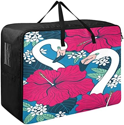 Хуама Фламинго И Цвеќиња Од Плумерија Облека Со Голем Капацитет &засилувач; Плакарот Ватенка Торба За Складирање Со Армирана