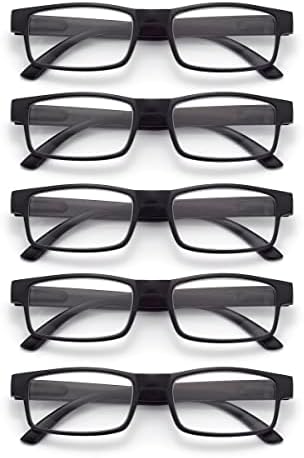 Autojouls очила за читање со 5 пакувања, очила за квалитет на пролетта за шарки за мажи и жени, чисти леќи за компјутерски очила