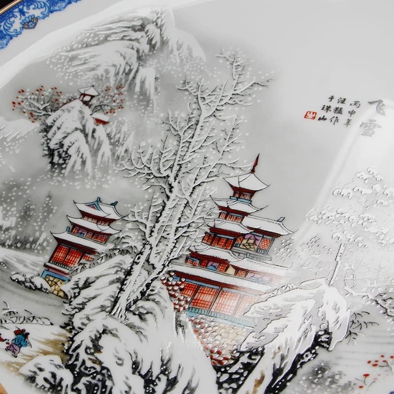 Гелден керамичка чинија Традиционална кинеска стил Снежна сцена порцеланска декоративна чинија метепа за хотел за дневна соба