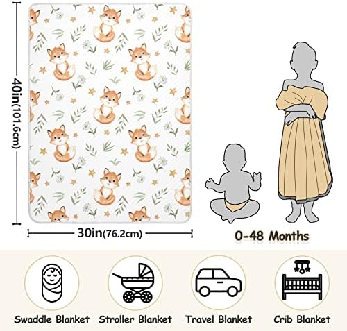 Swaddle Clabte Fox Baby Animal and Flowers Памучно ќебе за новороденчиња, примање ќебе, лесен меко висино ќебе за креветчето, шетач,