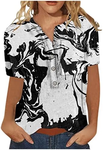 Кошули со маички за жени, женски кратки ракави врвови облечени летни летни графички цветни печатени трендовски блузи туники