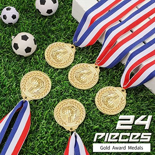 Јинкин 24 Парчиња Златни Медали За Награди Поставете Фудбалски Медали Златни Метални Медали Во Олимписки Стил Со Панделки За Детски Игри Забава