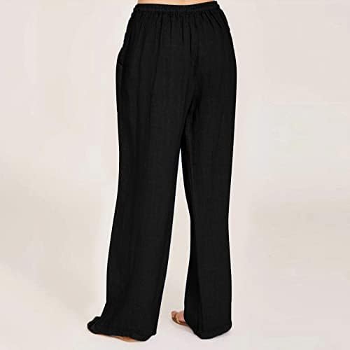 Широки панталони за нозе за жени еластични џемпери на половината, кои влечеа панталони со низок пораст, панталони со џебови исправени