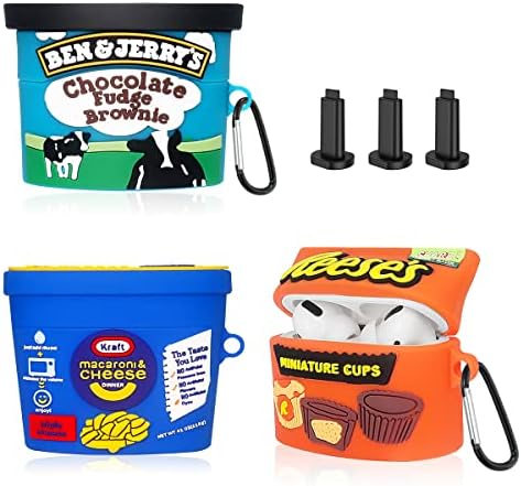 Случај за храна со 3 пакети за AirPods Pro Case, Alquar Cute Cawaii Cheese Reese Chocolate Fudge Cartoon Cartoon Shelicone Case, уникатен